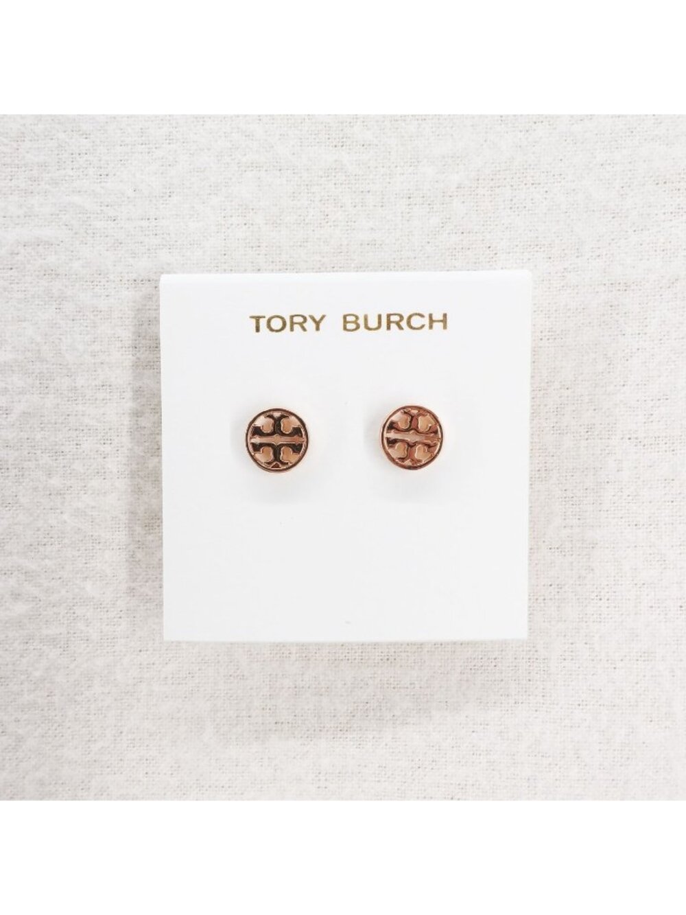 Tory Burch Logo Circle Stud Earrings Rose Gold OS